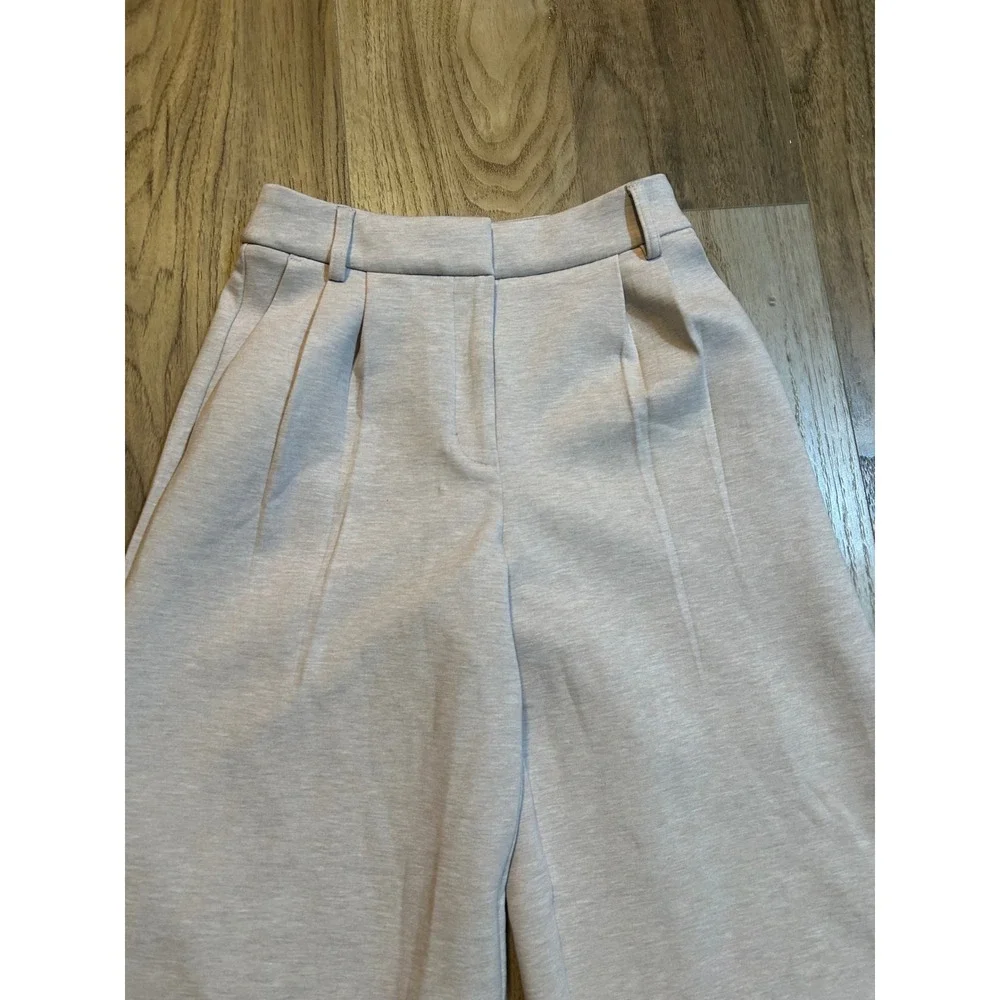 Express Stylist Wide Leg High Rise Pants Oatmeal Beige Pleated Cuffed 0R